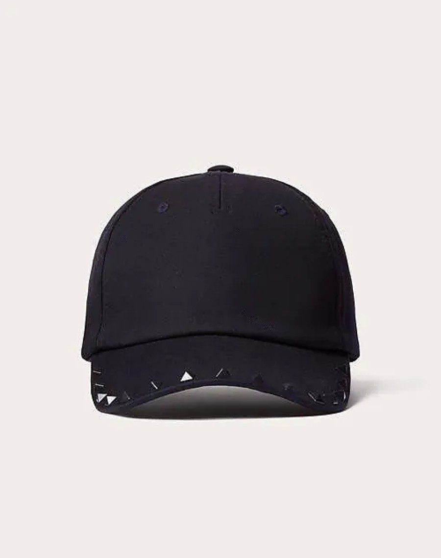 Hommes Ferragamo Casquettes | Casquette De Baseball En Coton Rockstud Avec Applique A Clous Man Navy 57