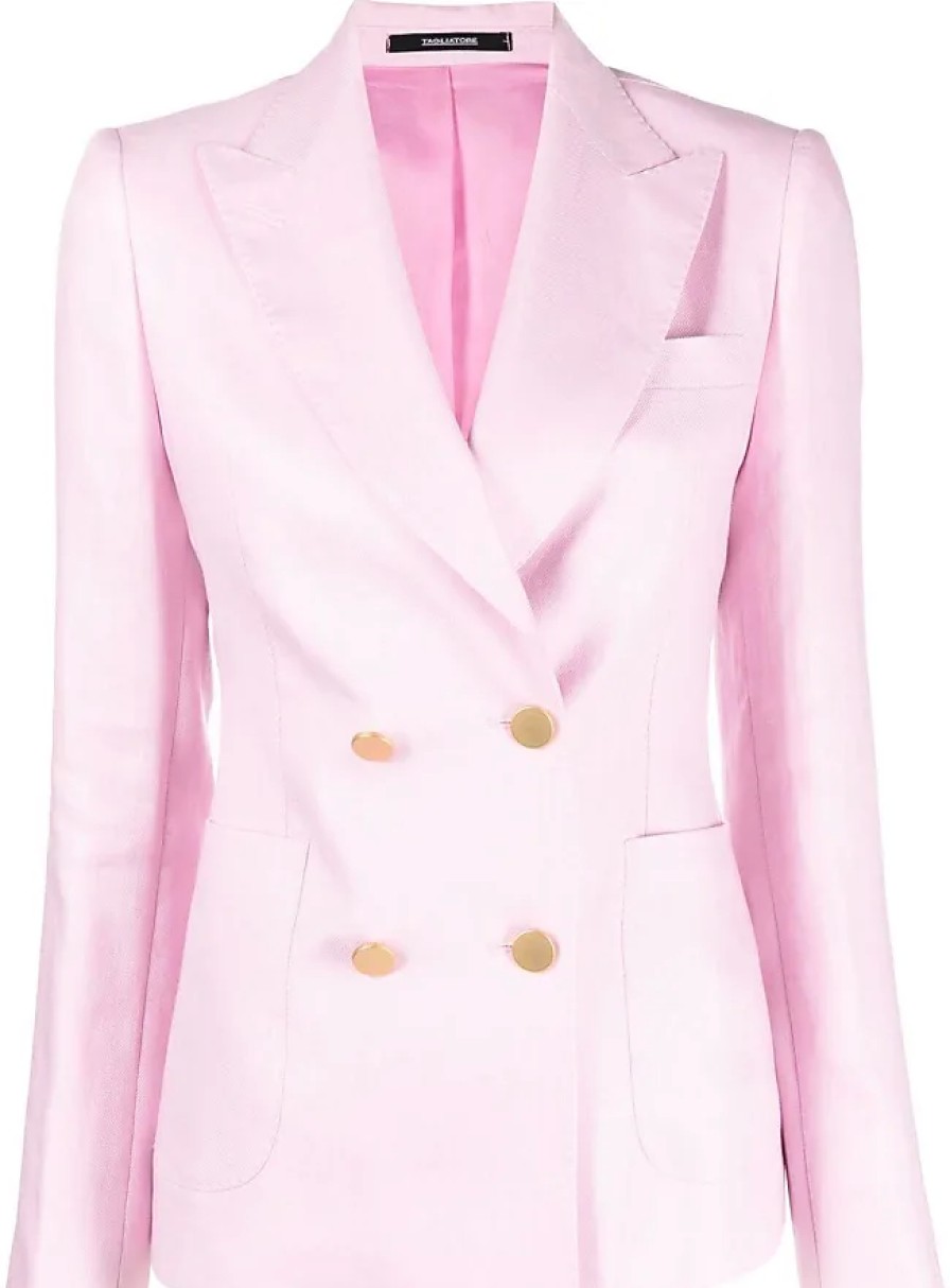 Femmes Valentino Garavani Costumes | Blazer En Lin A Double Boutonnage - Femme - Lin/Lin/Cupro - 42 - Rose