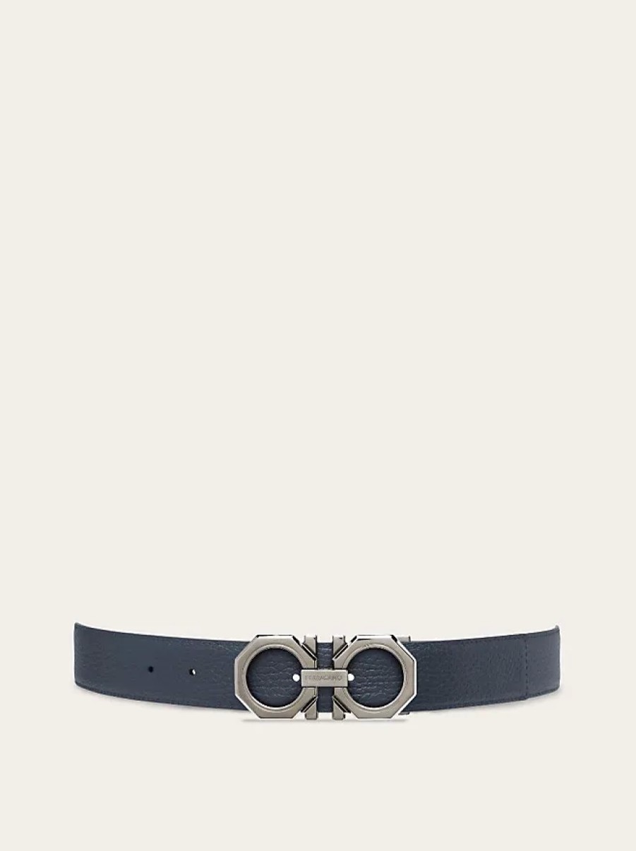 Hommes Boden Ceintures | Ceinture Gancini Reversible Et Ajustable Homme Bleu Marine/Noir Taille 105Cm