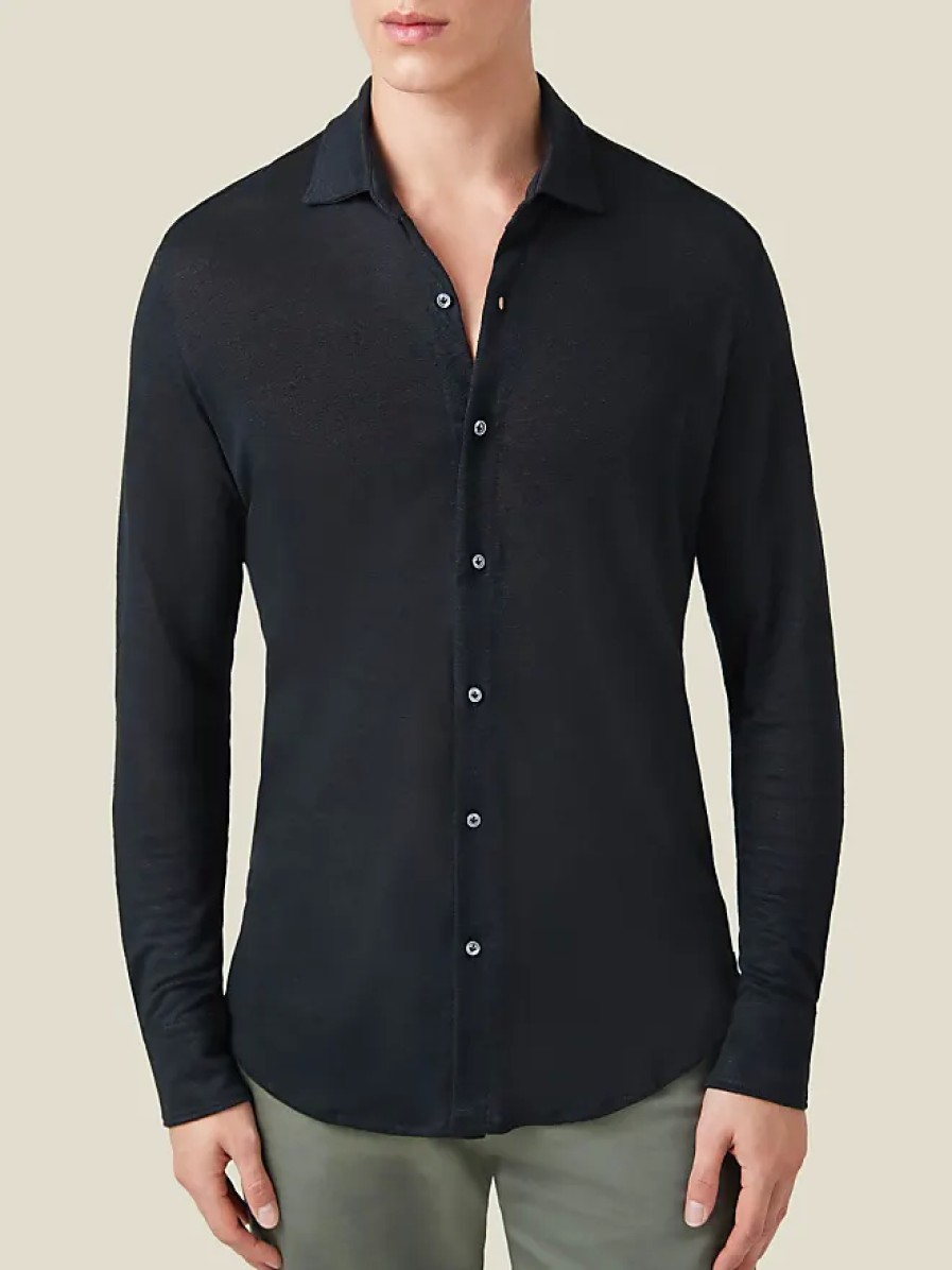 Hommes Tous les saints Chemises | Chemise En Jersey De Lin Noire