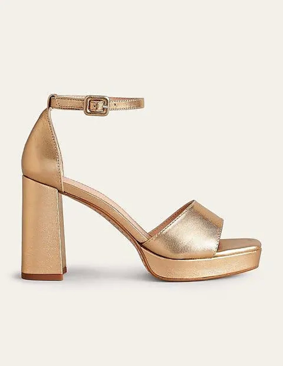 Femmes Jeffrey campbell Chaussures A Semelles Compensees | Sandales A Plateforme Et Talons Cuir Metallise Dore Femme Boden