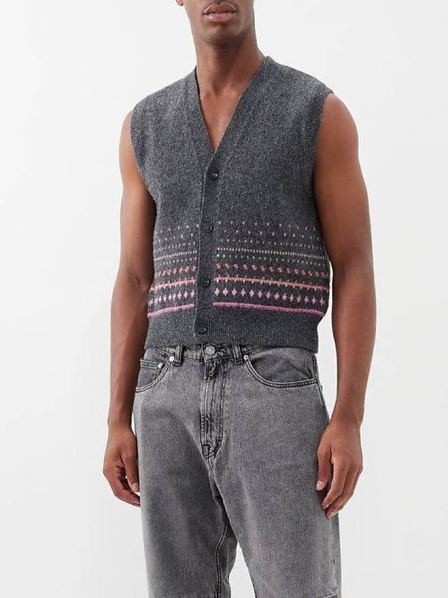 Hommes Coofandy Chandails | Our Legacy - Gilet Pull En Laine Rugrat Fair Isle - Hommes - Gris Multi