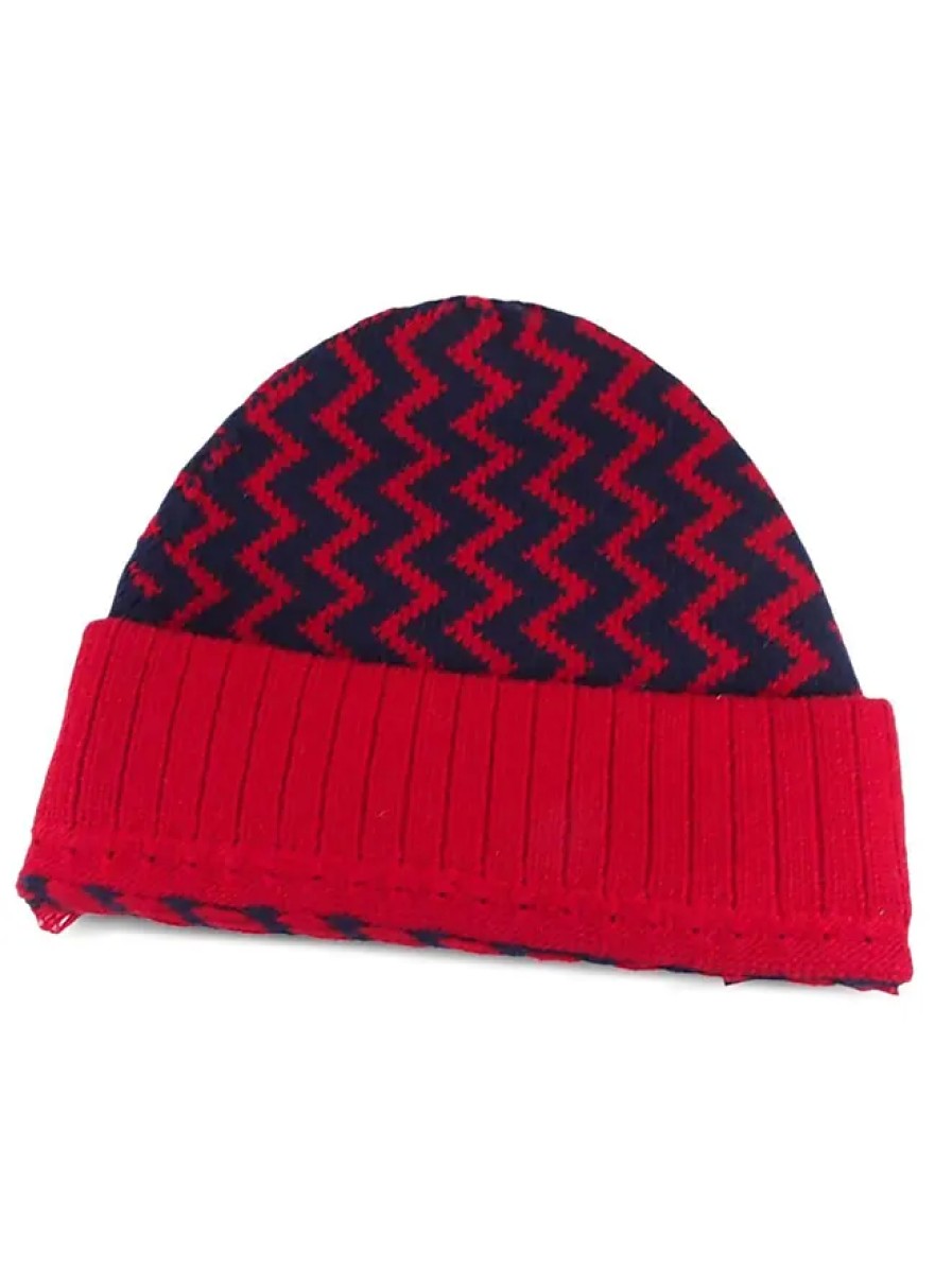 Femmes Boden Chapeaux D'Hiver | 2010-2020 Bonnet En Laine A Motif Zigzag - Femme - Laine - Taille Unique - Rouge