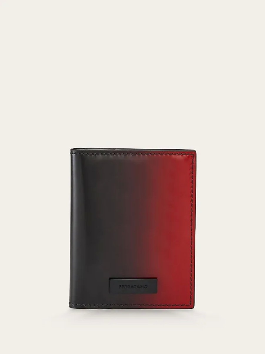 Hommes Ferragamo Portefeuilles | Porte-Cartes De Credit Bicolore Homme Rouge Flamme/Noir