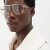 Hommes Ferragamo Des Lunettes De Soleil | Lunettes En Metal Aviateur - Hommes - Or