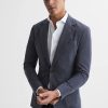 Hommes Ted Boulanger Costumes | Spark - Blazer En Taupekine Coupe Slim A Simple Boutonnage Bleu Airforce, 44R