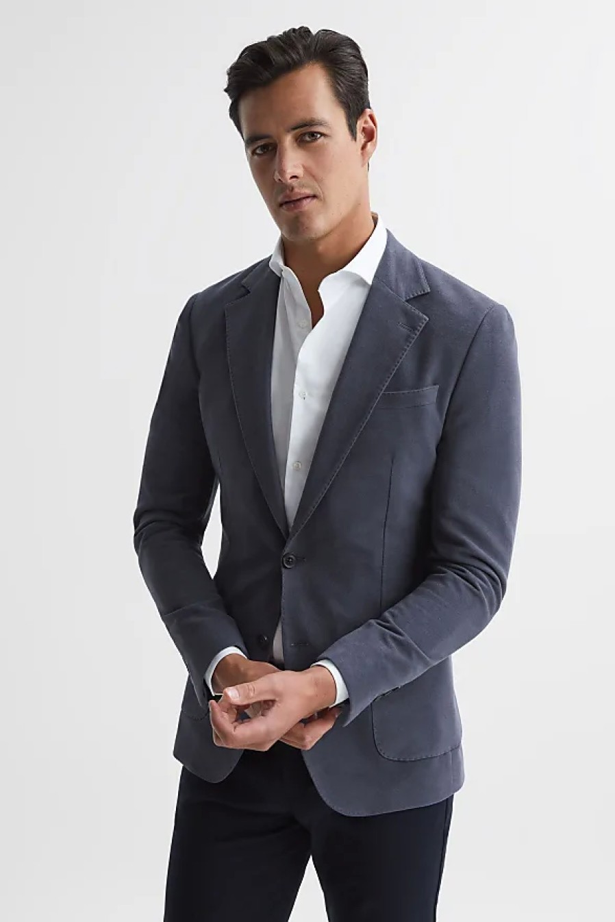 Hommes Ted Boulanger Costumes | Spark - Blazer En Taupekine Coupe Slim A Simple Boutonnage Bleu Airforce, 44R