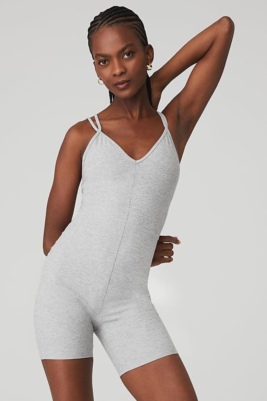 Femmes Alo Yoga Vetements De Detente | Alosoft Suns Out Onesie En Gris Chine Athletique, Taille : M