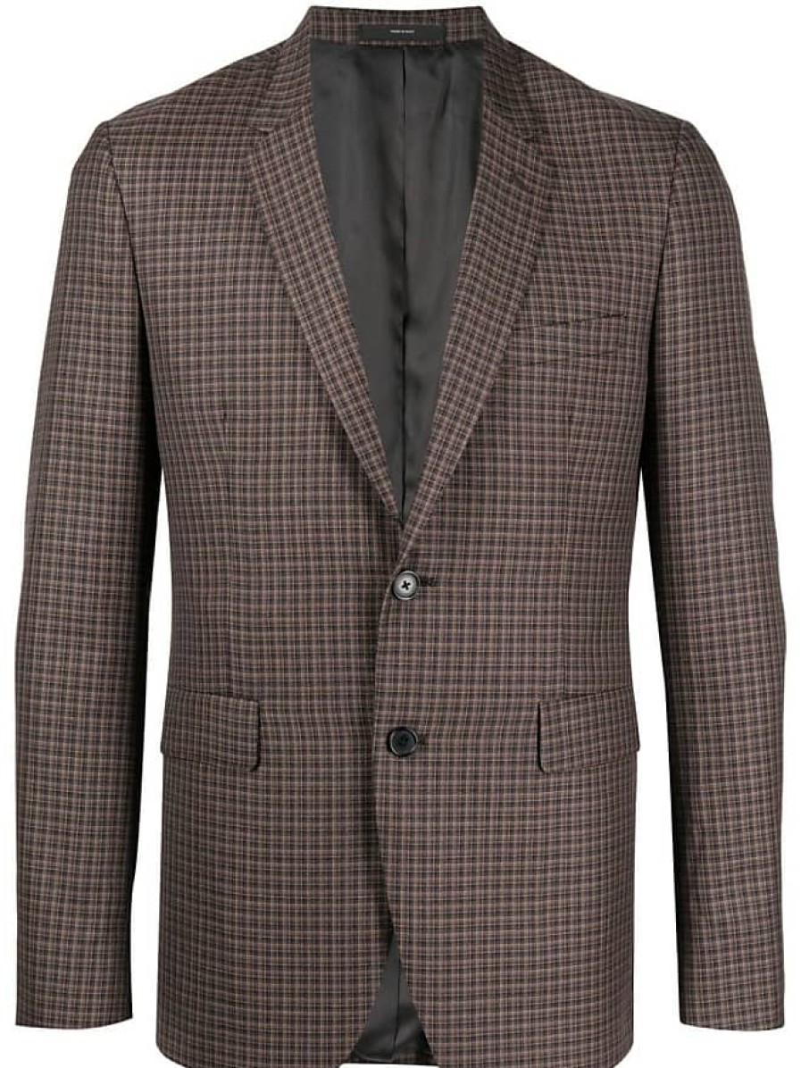 Femmes Victoria Beckham Costumes | Blazer En Laine A Carreaux - Homme - Laine/Cupro - 40 - Marron