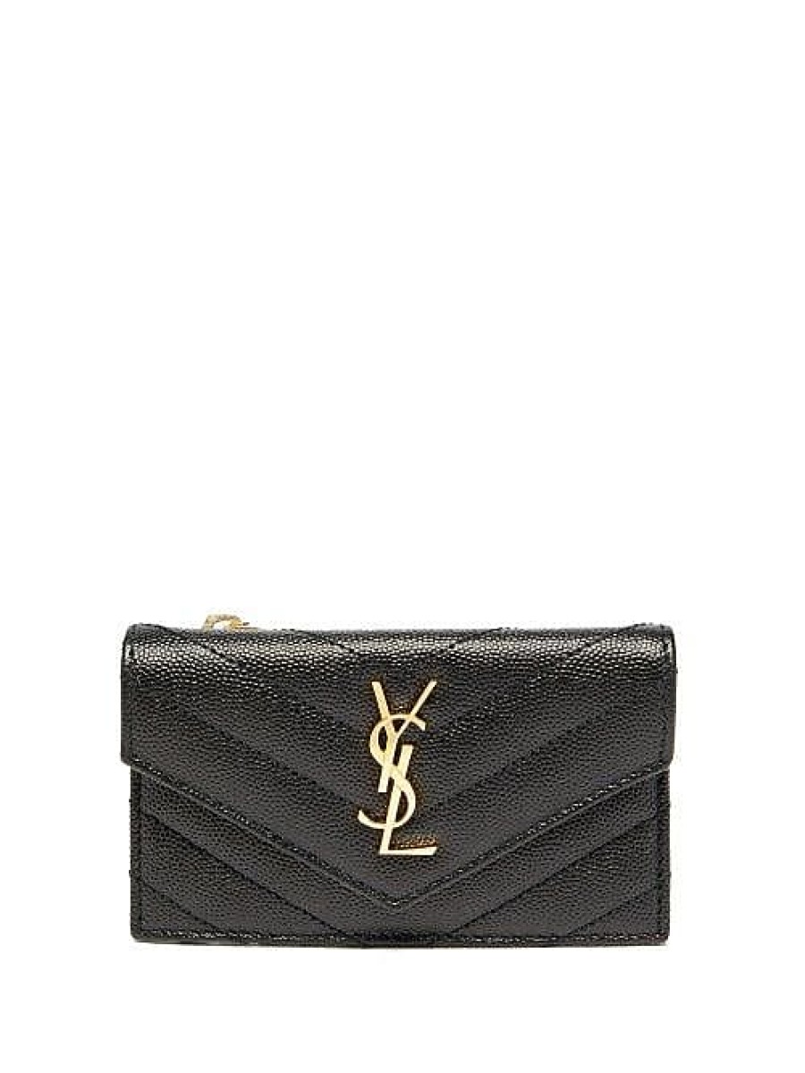 Femmes Saint-Laurent Portefeuilles | Porte-Cartes En Cuir Matelasse Ysl-Logo