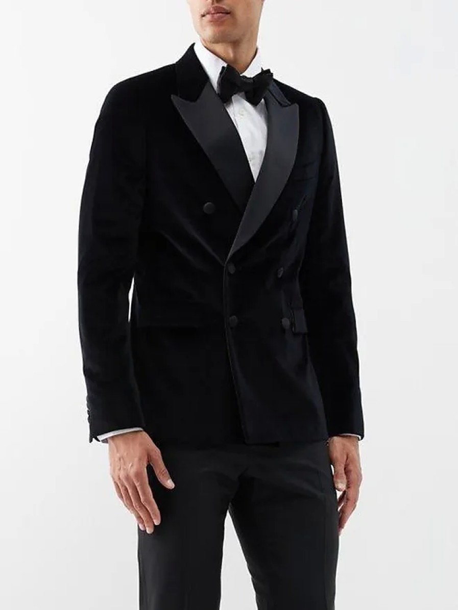 Hommes Alexandre McQueen Costumes | Veste De Costume En Velours A Double Boutonnage Et Revers En Satin