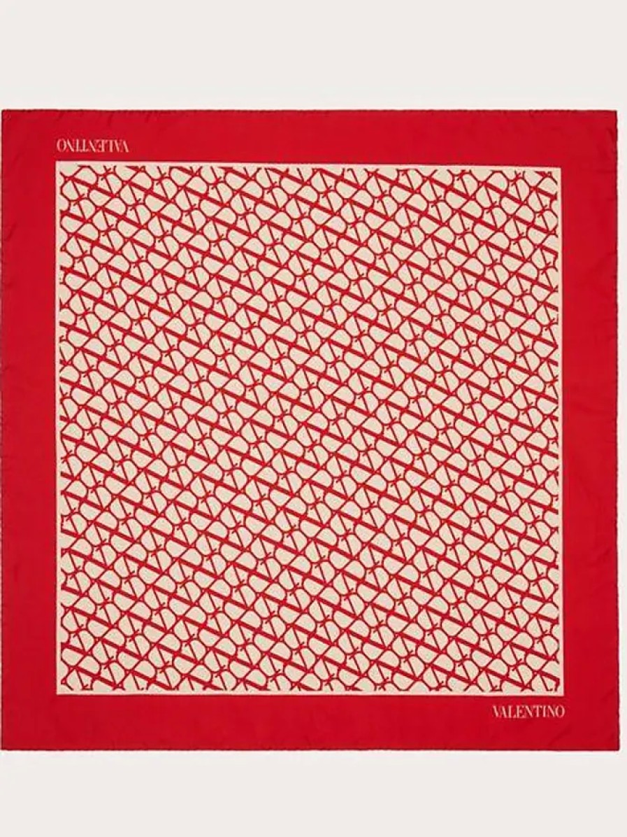 Femmes Aspinale de Londres Echarpes | Foulard Toile Iconographe Soie 90X90 Femme Beige/Rouge Uni