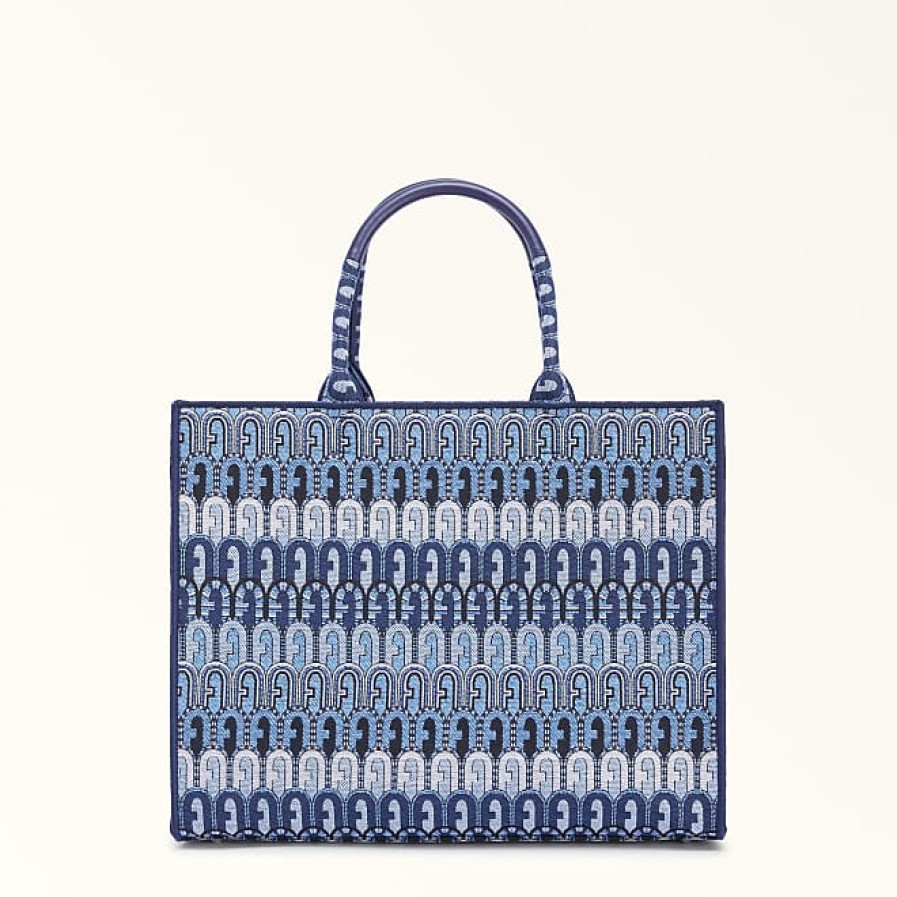 Femmes Jacquemus Sacs | Occasion Cabas Toni Blu Denim Bleu Jacquard Tissu Ethnique Arche Logo Femme