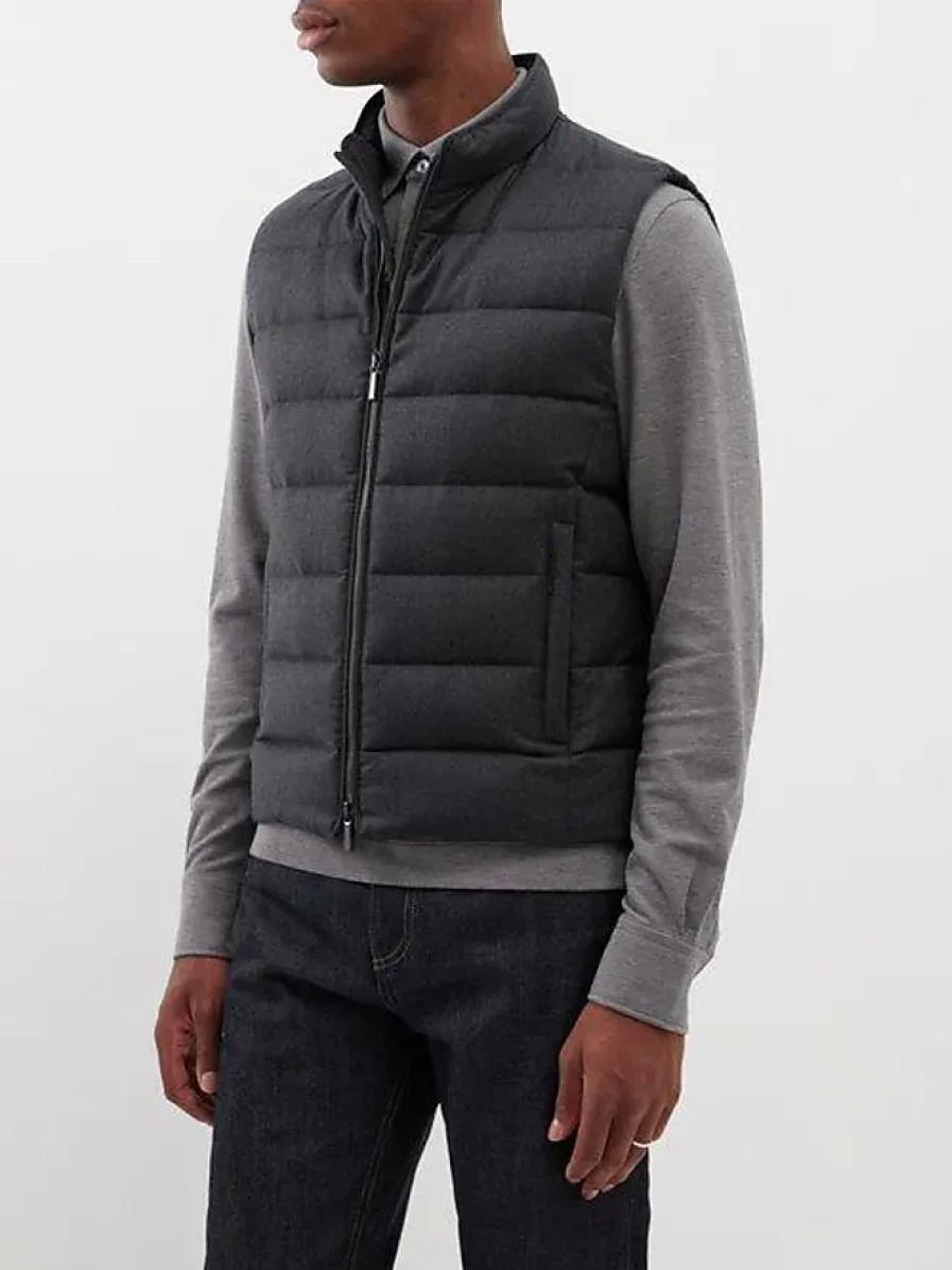 Hommes Mer Gilets | Moorer - Gilet Matelasse En Duvet En Laine Melangee Oliver - Hommes - Gris