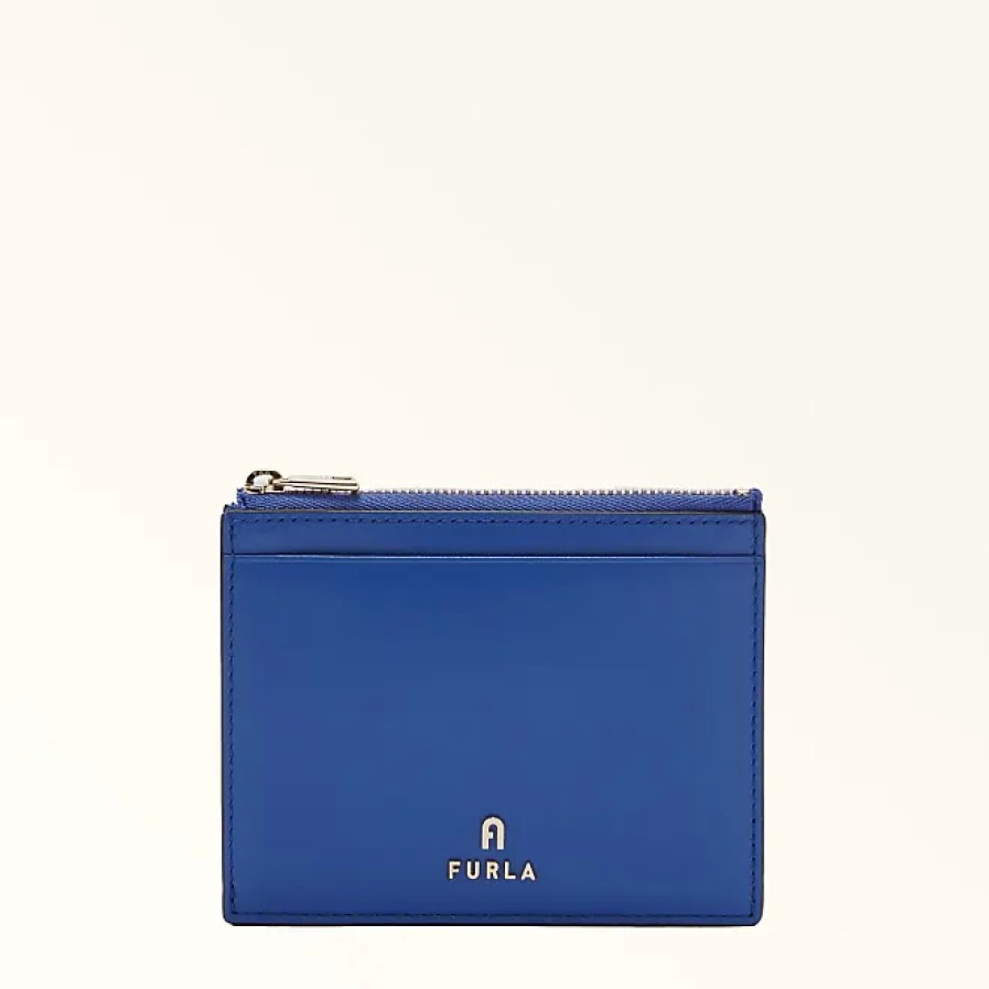 Femmes Prada Portefeuilles | Porte-Cartes Camelia Blu Cobalto Bleu Cuir De Veau Souple Femme