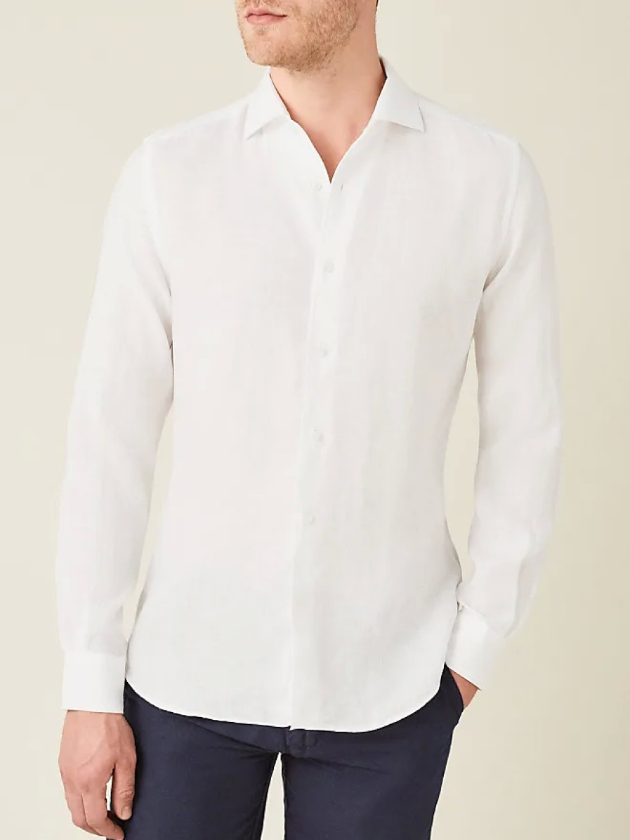 Hommes Luca Faloni Chemises | Chemise En Lin Portofino Blanche