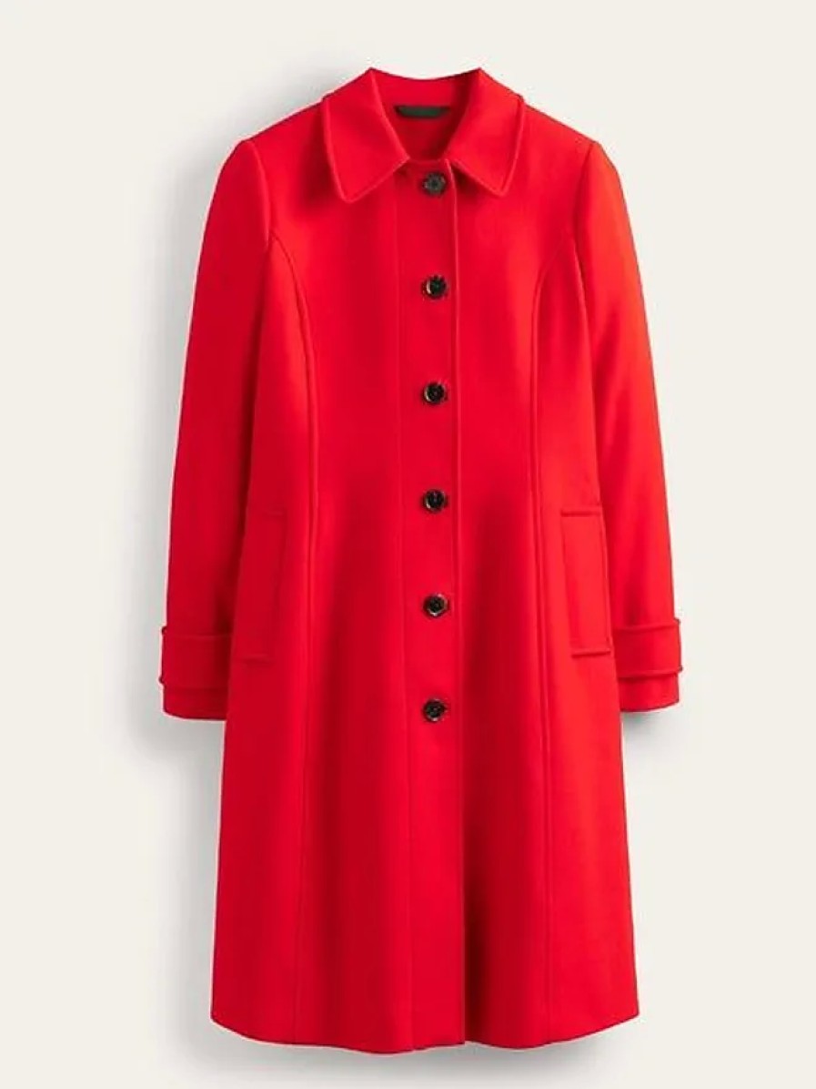 Femmes ÉVEILLÉ Manteaux | Manteau A Col En Laine Durham Rouge Femme Boden