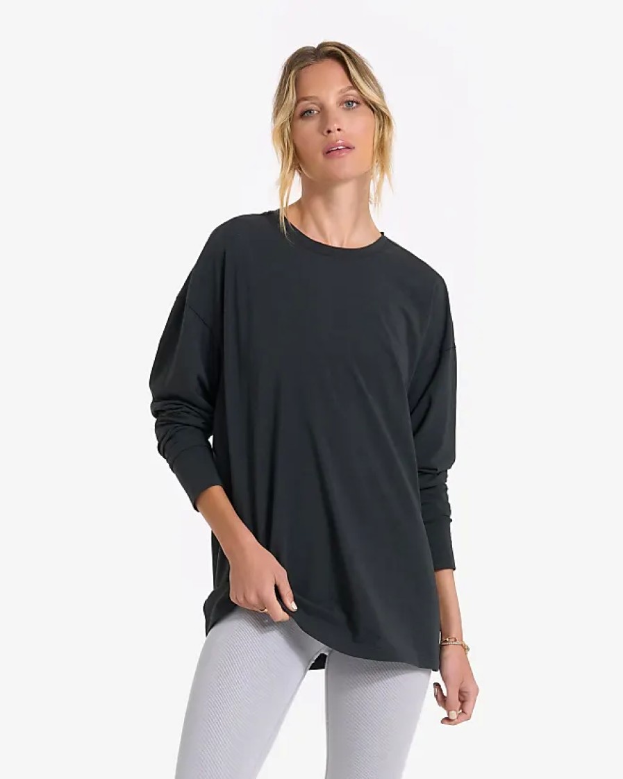 Femmes Alo Yoga T-Shirts | Tee-Shirt Plume A Manches Longues | Noir Lave | Xs, Taille Tres Petit