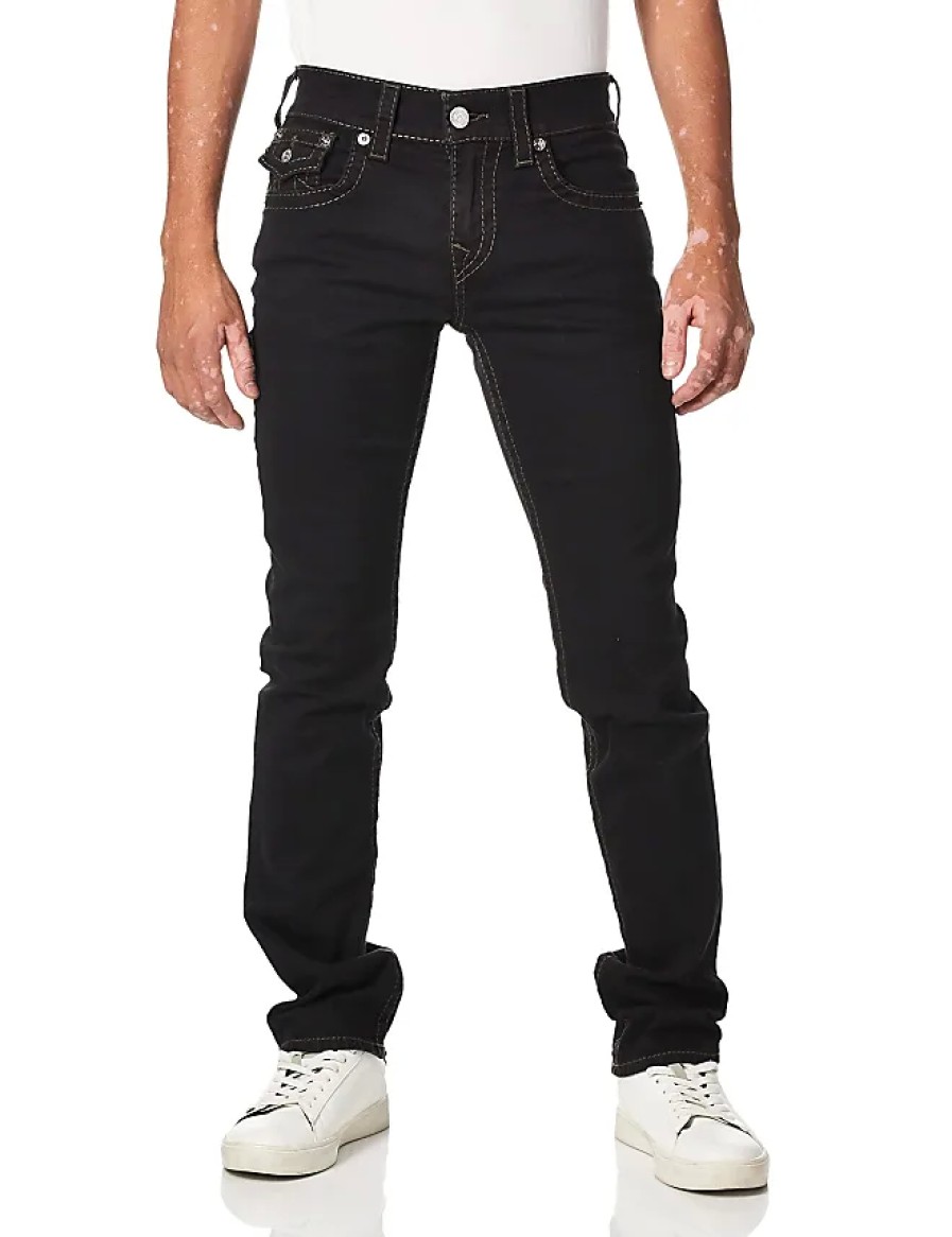 Hommes Luca Faloni Jeans | Jean Ricky Big T A Jambe Droite Pour Homme Avec Poches A Rabat Arriere, Noir Rincage Corporel, 34 W X 34 L