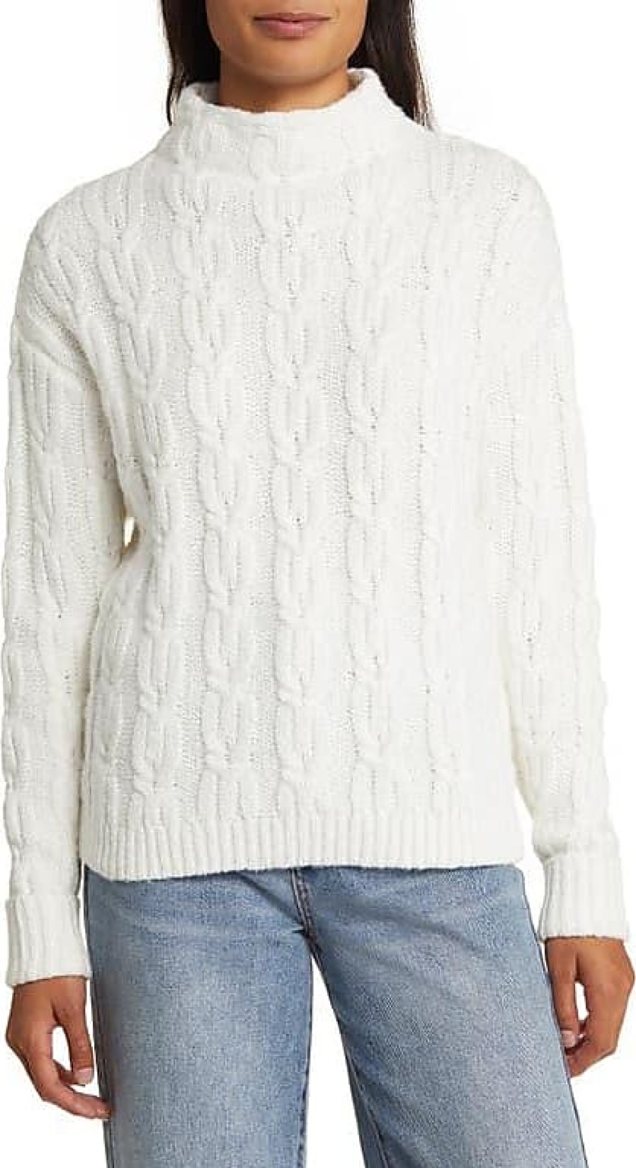 Femmes Reiss Chandails | Caslon(R) Pull A Col Cheminee En Tricot Torsade En Nuage Ivoire Chez Nordstrom, Taille Xx-Large