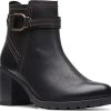 Femmes Flatté Bottines | Clarks(R) Leda Strap Bootie En Cuir Noir Chez Nordstrom, Taille 10