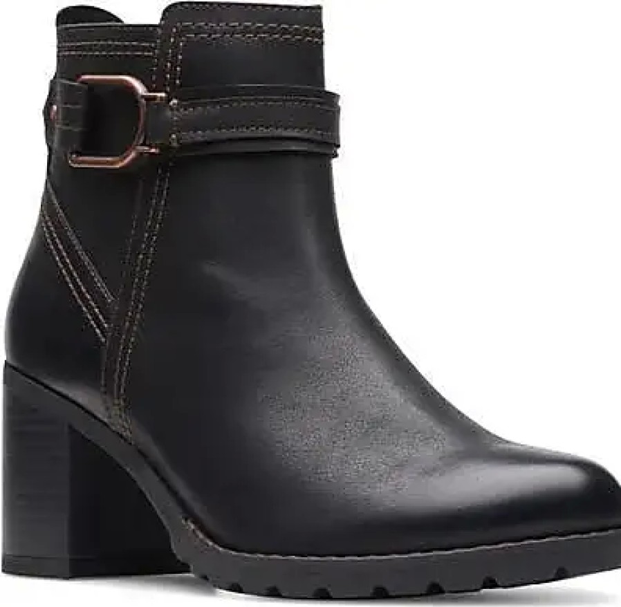 Femmes Flatté Bottines | Clarks(R) Leda Strap Bootie En Cuir Noir Chez Nordstrom, Taille 10