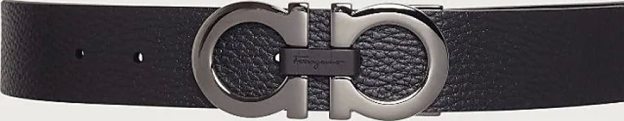 Hommes Ferragamo Ceintures | Ceinture Gancini Reversible Et Ajustable Homme Noir/Hickory Taille 105Cm