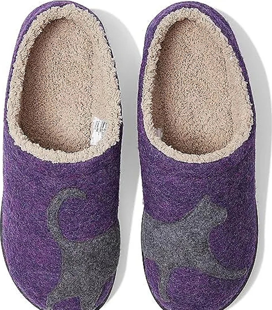 Femmes Crocos Chaussons | Daybreak Scuffs Motif (Deep Purple/Cat) Pantoufles Pour Femmes