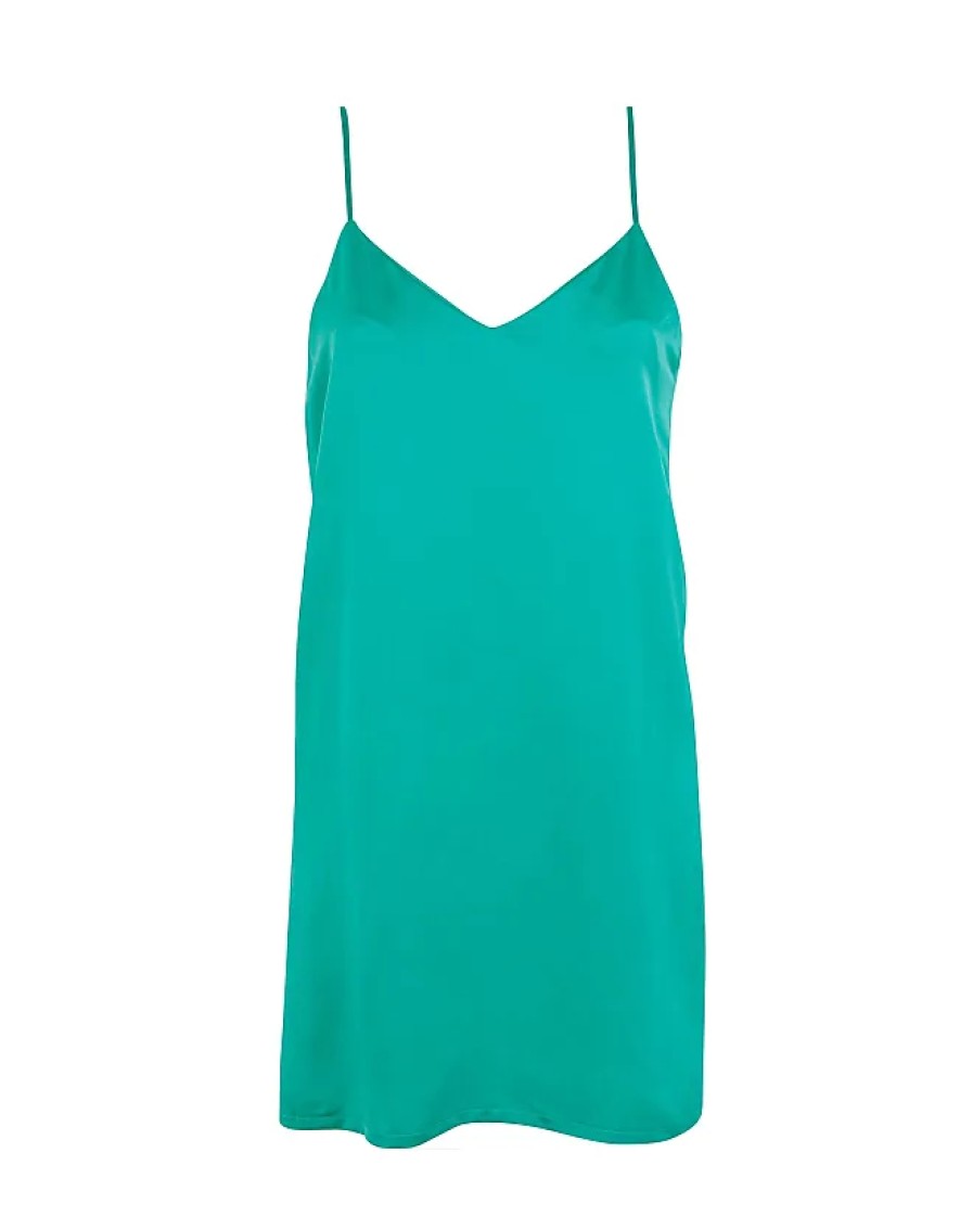 Femmes Projet Petits Mots Vetements De Detente | Chemise Courte En Satin De Luxe Margot Columbia Vert