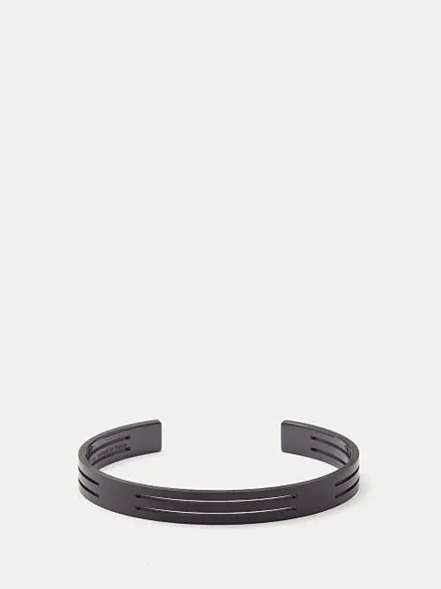 Hommes Ferragamo Bijoux | Manchette En Titane A Ruban Perfore 8G - Hommes - Noir