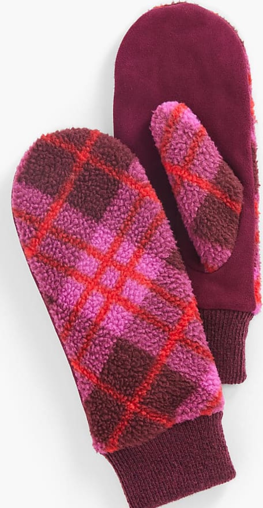 Femmes arc4 Gants | Mitaines Sherpa - Chilly Plaid - Bourgogne Riche - Talbots Moyens