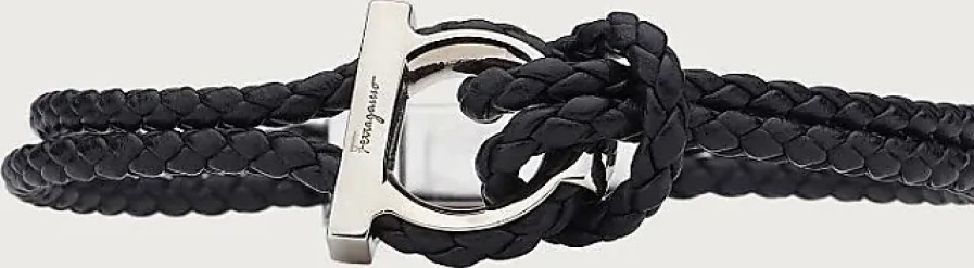 Hommes Ferragamo Bijoux | Bracelet Gancini Homme - Taille 19 Noir