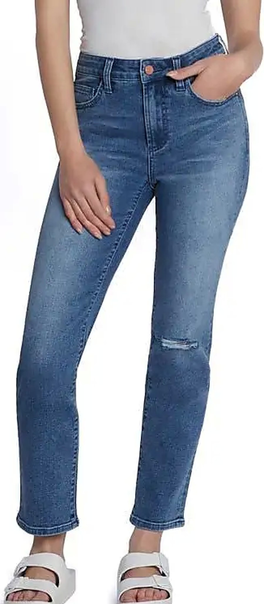 Femmes Mère Jeans | Jean Court Droit Serene Taille Mi-Haute En Bleu Court Chez Nordstrom, Taille 25