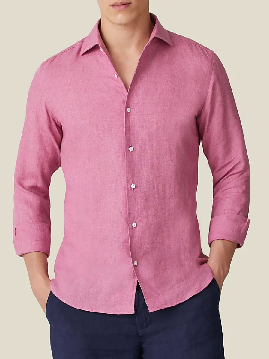 Hommes Ted Boulanger Chemises | Chemise En Lin Portofino Vieux Rose