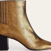 Femmes Boden Bottines | Bottines En Cuir A Talon Carre Cuir Metallise Froisse Dore Femme Boden