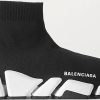 Femmes Alexandre McQueen Chaussures D'Ete | Baskets Montantes En Tricot Extensible A Logo Imprime Speed 2.0 - Noir - It34, It35, It36, It37, It38, It39, It41