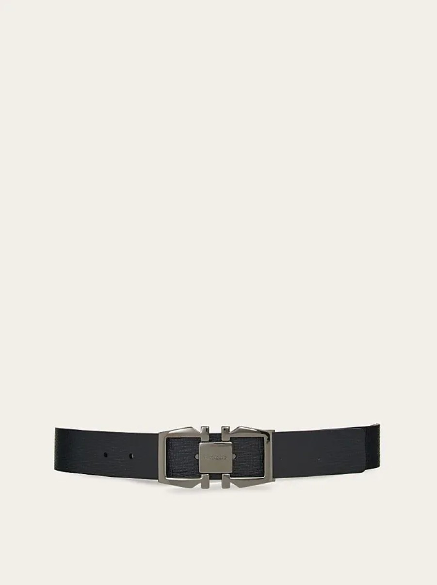 Hommes Ferragamo Ceintures | Ceinture Gancini Reversible Et Ajustable Homme Noir/Cacao Taille 105Cm