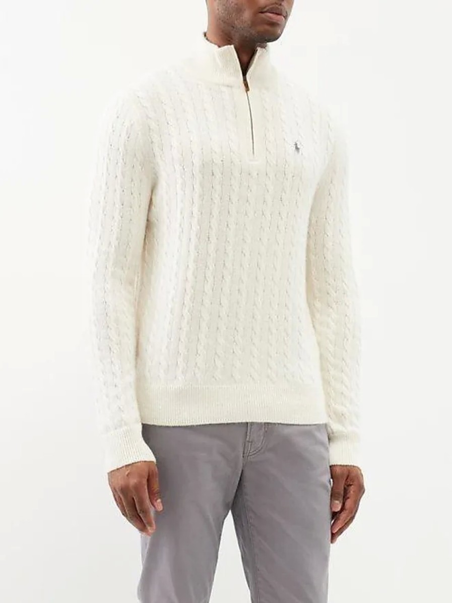 Hommes CHEF Chandails | Pull En Laine Melangee En Tricot Torsade A Quart De Zip