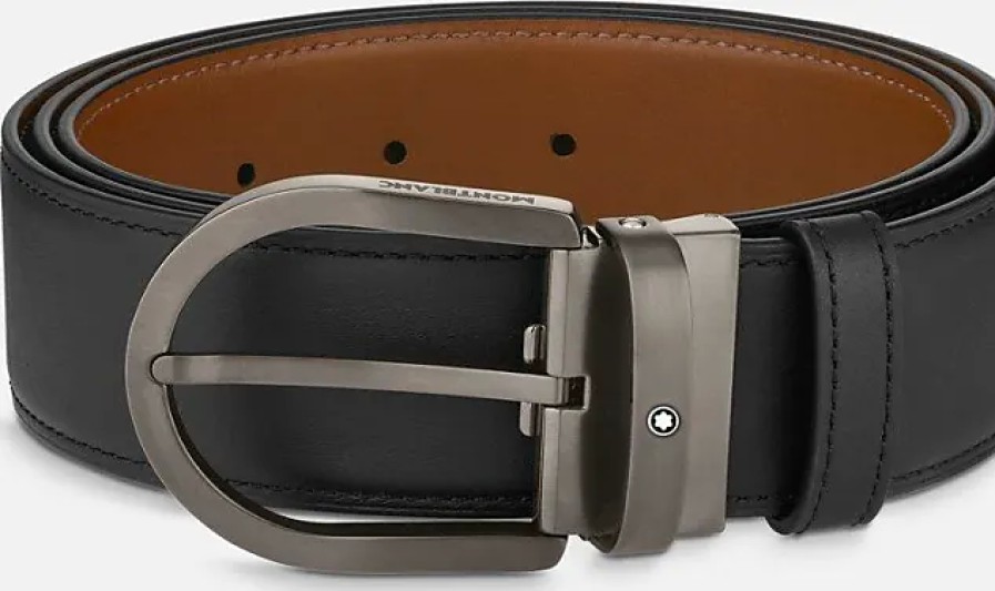 Hommes Luca Faloni Ceintures | Boucle En Fer A Cheval Noir/Marron, Ceinture En Cuir Reversible De 40 Mm