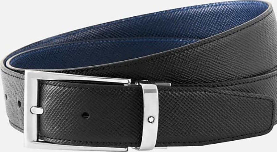 Hommes Ferragamo Ceintures | Ceinture En Cuir Reversible Noir/Bleu 35 Mm