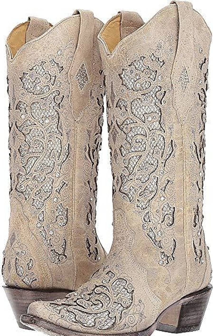 Femmes Prada Chaussures En Cuir | A3322 (Paillettes Blanches) Bottes De Cowboy