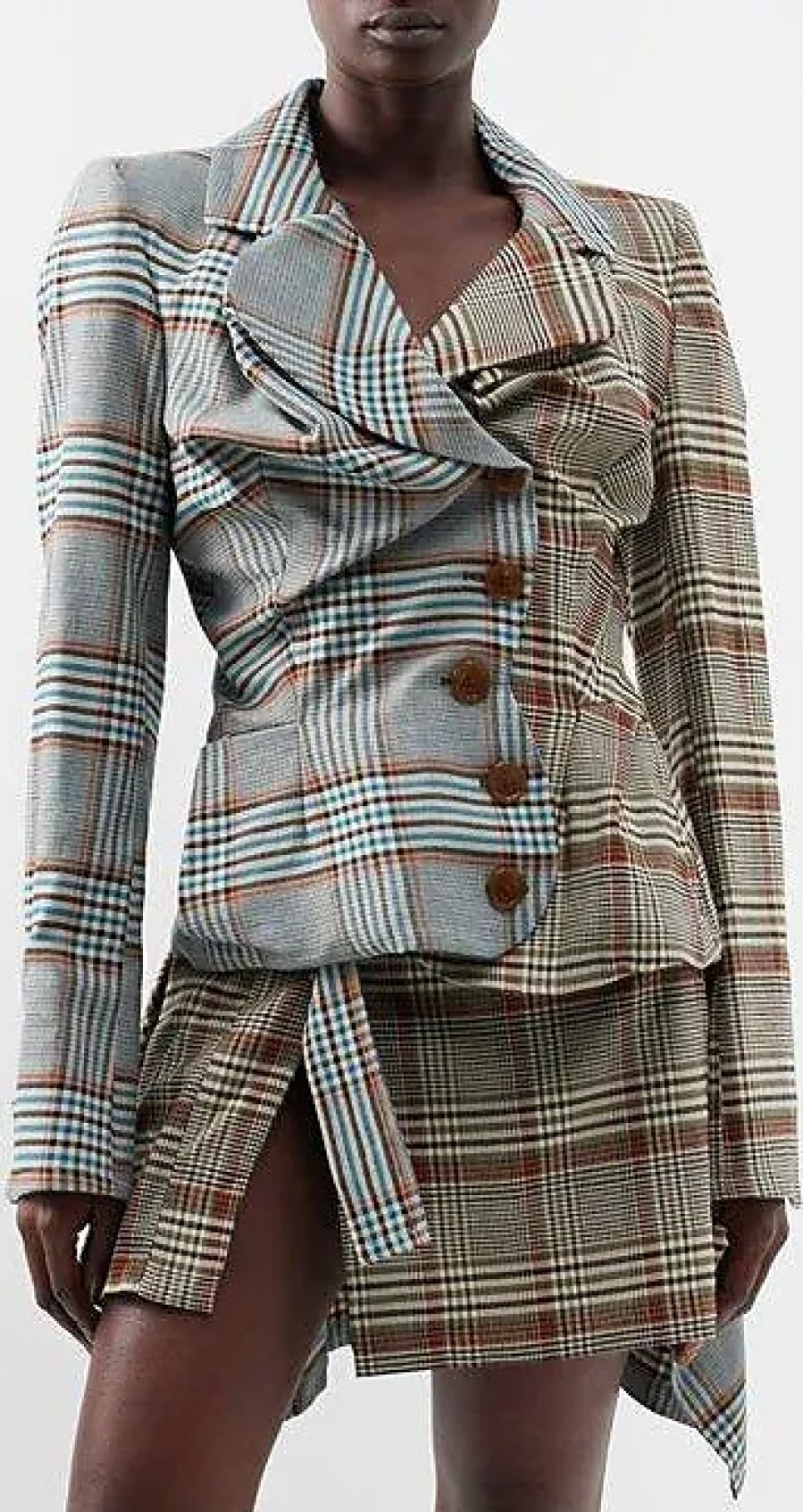 Hommes Moncler Vestes | Veste Tartan Asymetrique Drunken - Femme - Bleu Multi