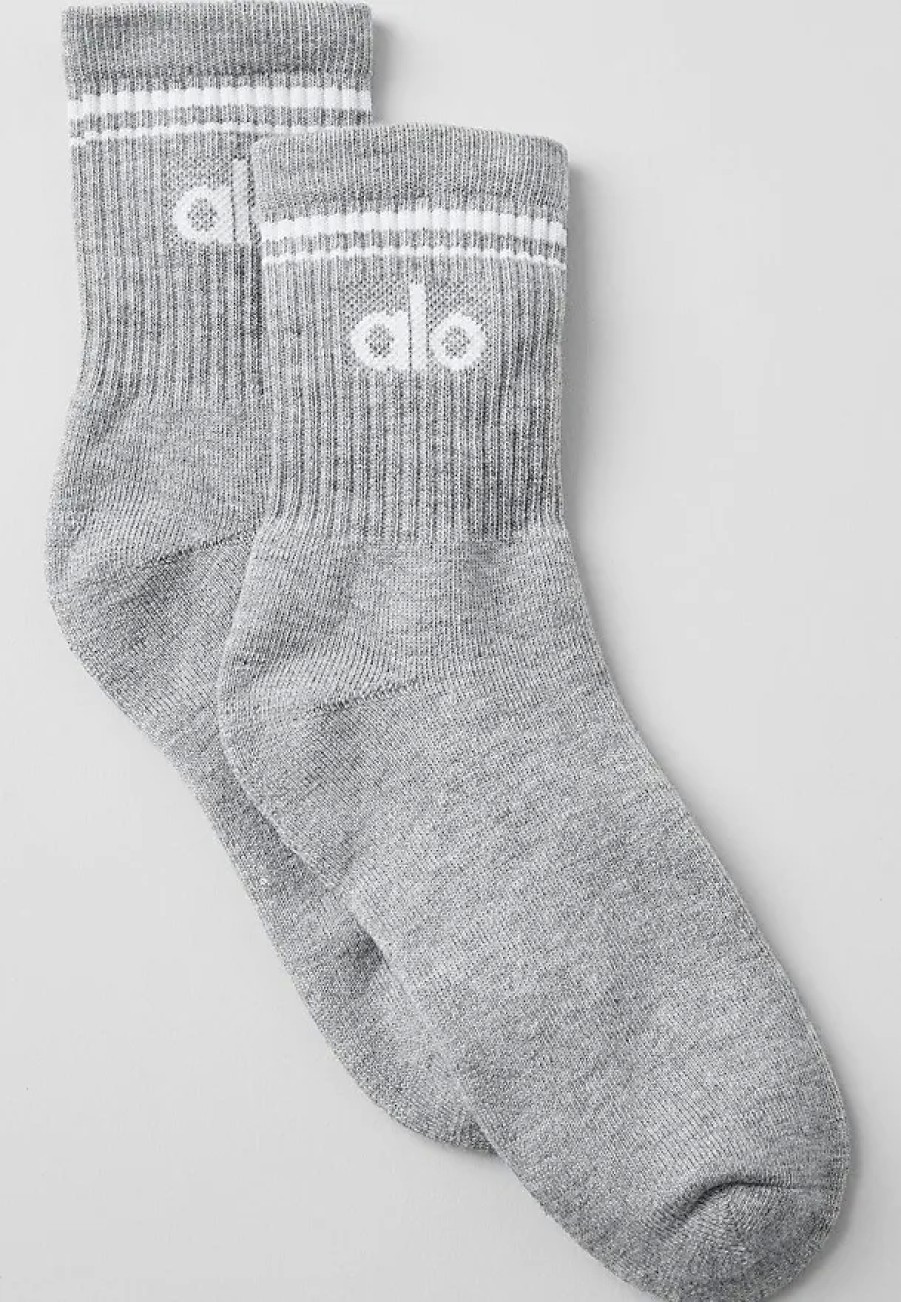 Hommes Alo Yoga Sous-Vetement | Chaussettes Demi-Equipage En Gris Chine Athletique/Blanc, Taille : Moyen | Alo Yogaae