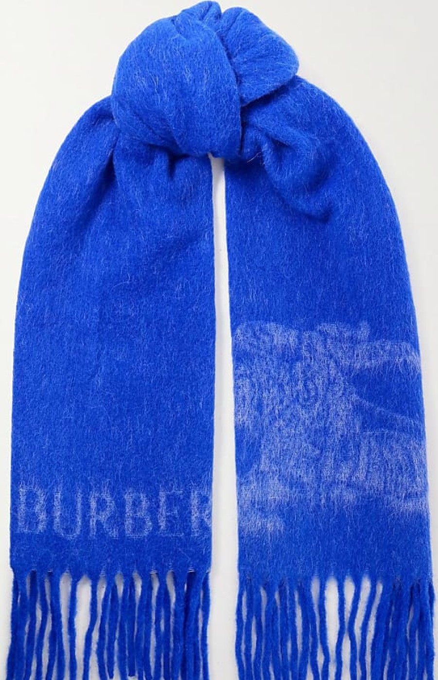 Femmes Burberry Echarpes | Echarpe En Tricot Jacquard A Franges - Bleu - Taille Unique