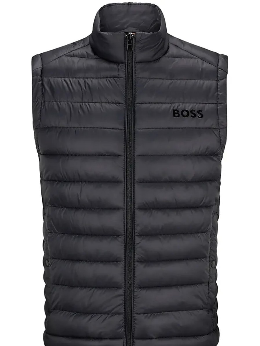 Hommes Moncler Gilets | Gilet Matelasse A Logo Imprime - Homme - Polyamide/Polyester Recycle - 56 - Noir