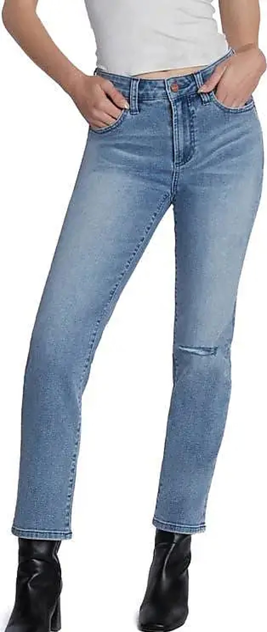 Femmes Mère Jeans | Jean Court Droit Serene Taille Mi-Haute En Bleu Doux Chez Nordstrom, Taille 34