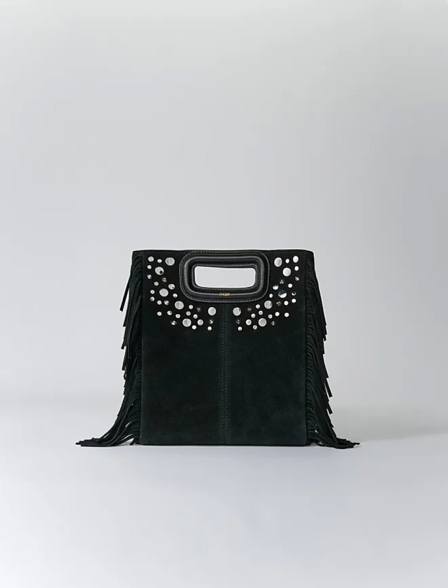 Femmes Prada Sacs | Cuir De Vache Femme: Sac M En Cuir A Franges Pour Automne/Hiver, Taille Unique, En Couleur Noir / Noir