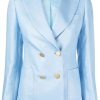 Femmes Dunhill Costumes | Blazer Croise En Lin - Femme - Lin/Lin/Cupro - 38 - Bleu