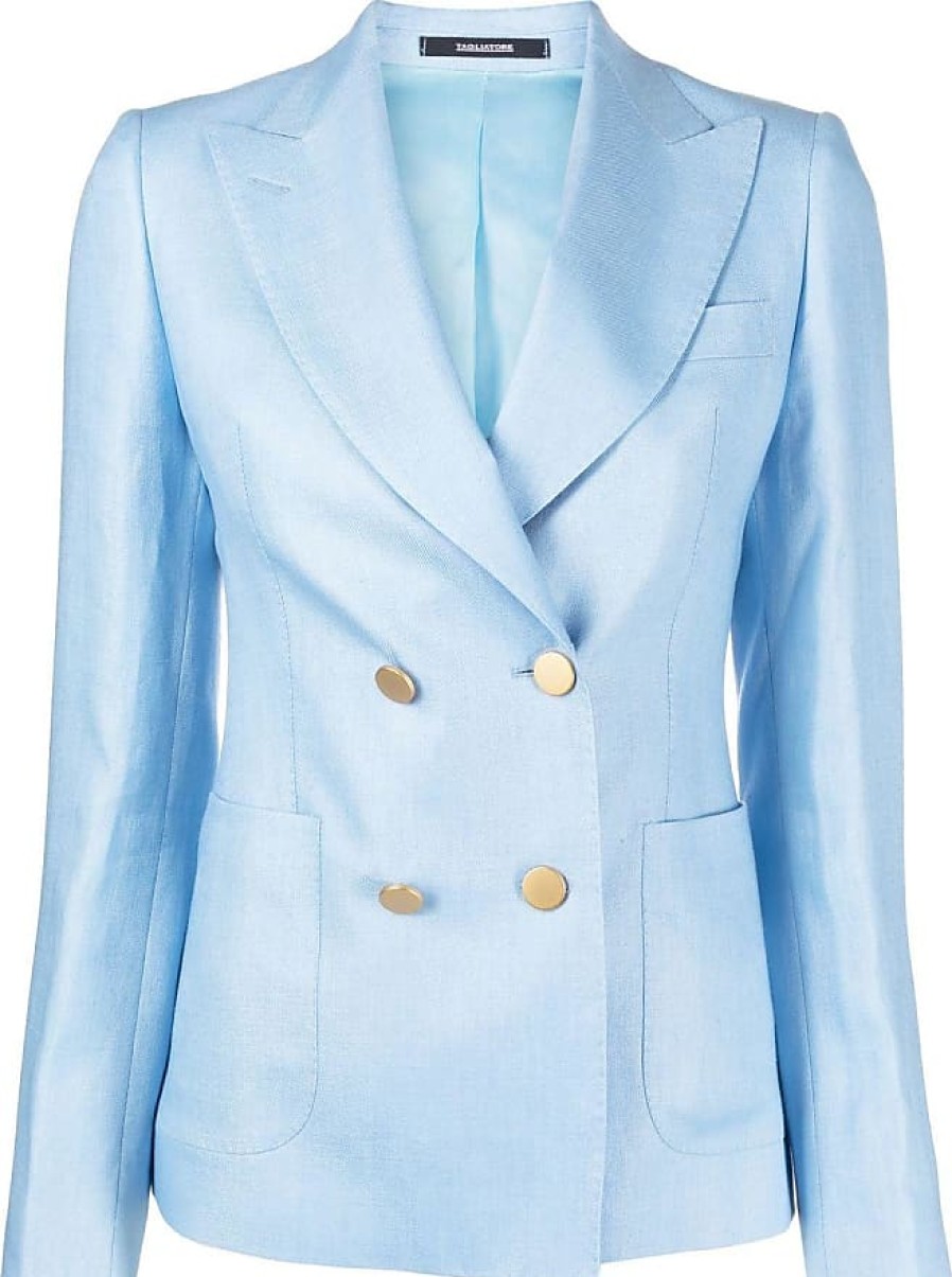 Femmes Dunhill Costumes | Blazer Croise En Lin - Femme - Lin/Lin/Cupro - 38 - Bleu