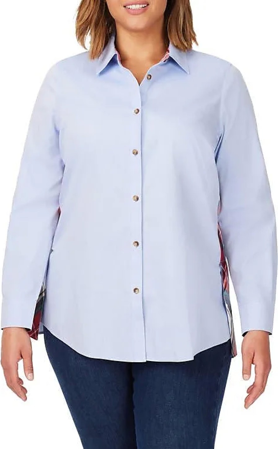 Femmes Peuple libre Chemises | Chemise Boutonnee En Coton A Bordure A Carreaux Bennet En Bleu Wavee Chez Nordstrom, Taille 18W